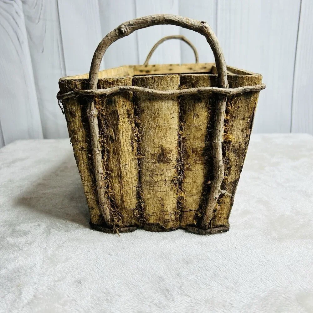Decorative Wooden Basket Planter with Moss Look 15L x 7.5W x 6.5H